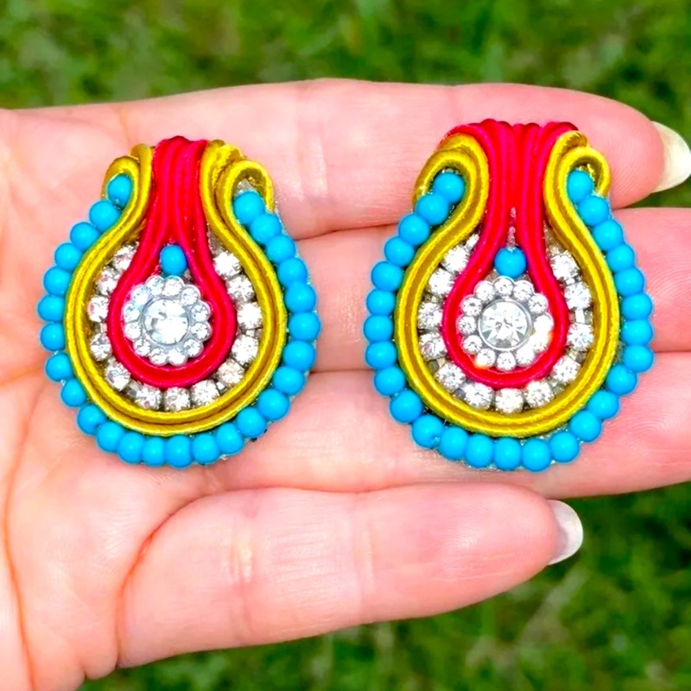 Soutache Earrings Med. Red/Blue